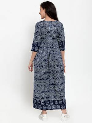 Blue printed cotton maxi-dresses 4