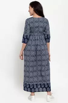 Blue printed cotton maxi-dresses