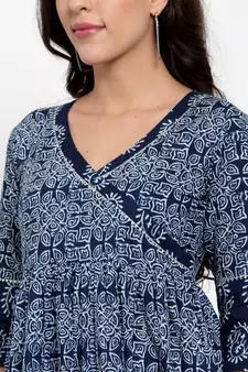 Blue printed cotton maxi-dresses