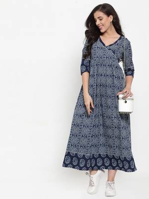 Blue printed cotton maxi-dresses 6