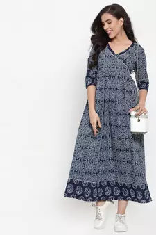 Blue printed cotton maxi-dresses