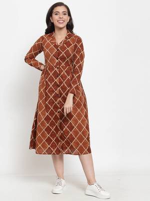 Indibelle Brown printed cotton maxi-dresses 1