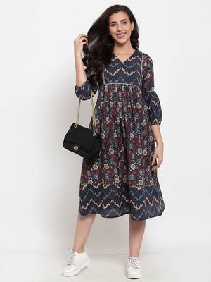 Blue printed cotton maxi-dresses 5