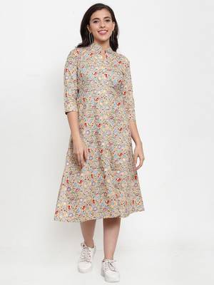 Indibelle Peach printed cotton maxi-dresses 1