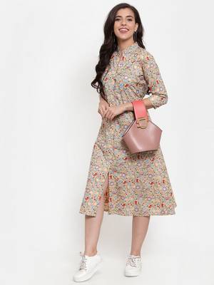 Indibelle Peach printed cotton maxi-dresses 5