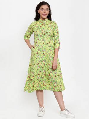 Indibelle Green printed cotton maxi-dresses 1