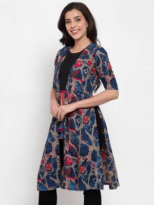 Blue printed viscose rayon cotton-tops 2