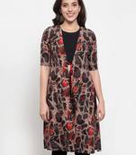 Grey printed viscose rayon cotton-tops