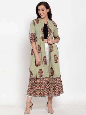 Indibelle Green printed cotton cotton-tops 1