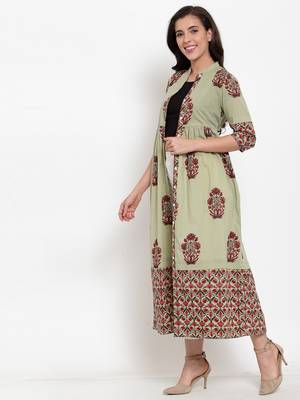 Indibelle Green printed cotton cotton-tops 2