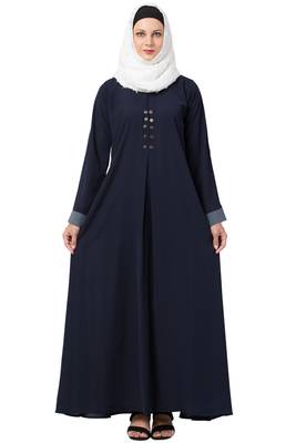 MRC Women A-line Casual abaya with piping work-Blue 1