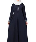 MRC Women A-line Casual abaya with piping work-Blue