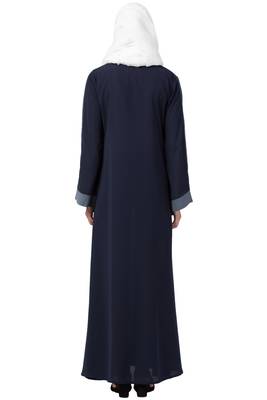 MRC Women A-line Casual abaya with piping work-Blue 2