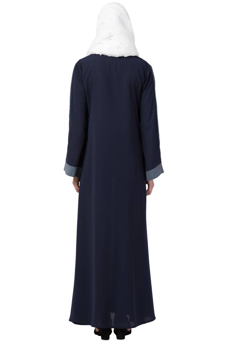 MRC Women A-line Casual abaya with piping work-Blue