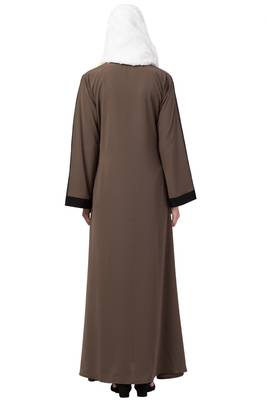 MRC Women A-Line Casual abaya with piping work- Chiku 2