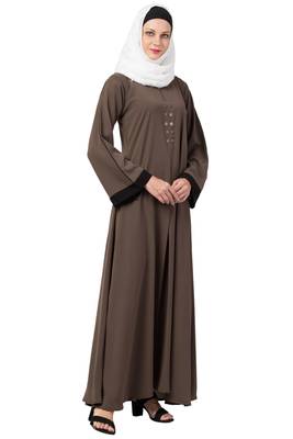 MRC Women A-Line Casual abaya with piping work- Chiku 3