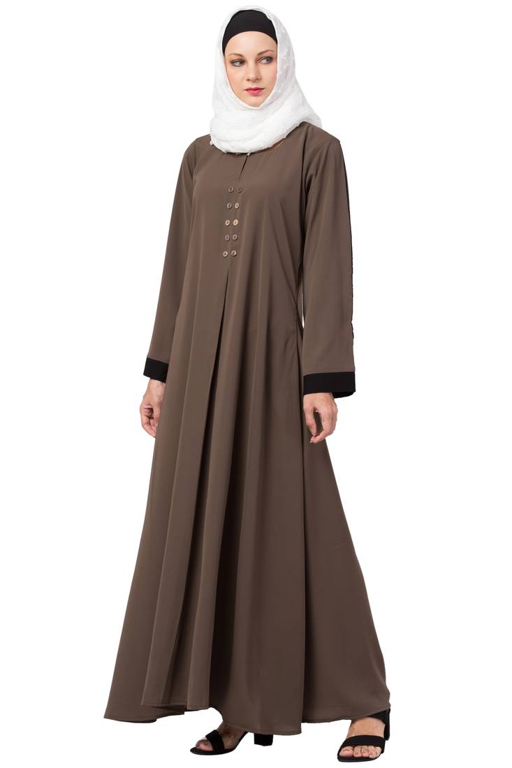 MRC Women A-Line Casual abaya with piping work- Chiku