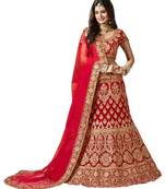 Red Embroidered tafeta Satin  Semi Stitched Lehenga Choli