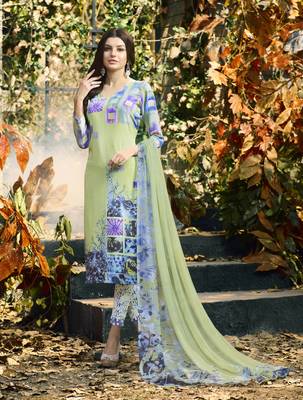Parrot-green digital print crepe salwar 1