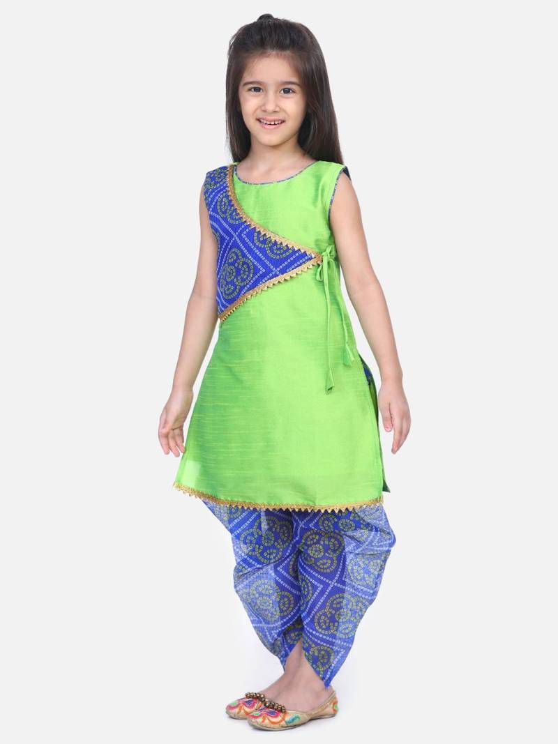 Green Panel Kurti Dhoti For Baby Girls