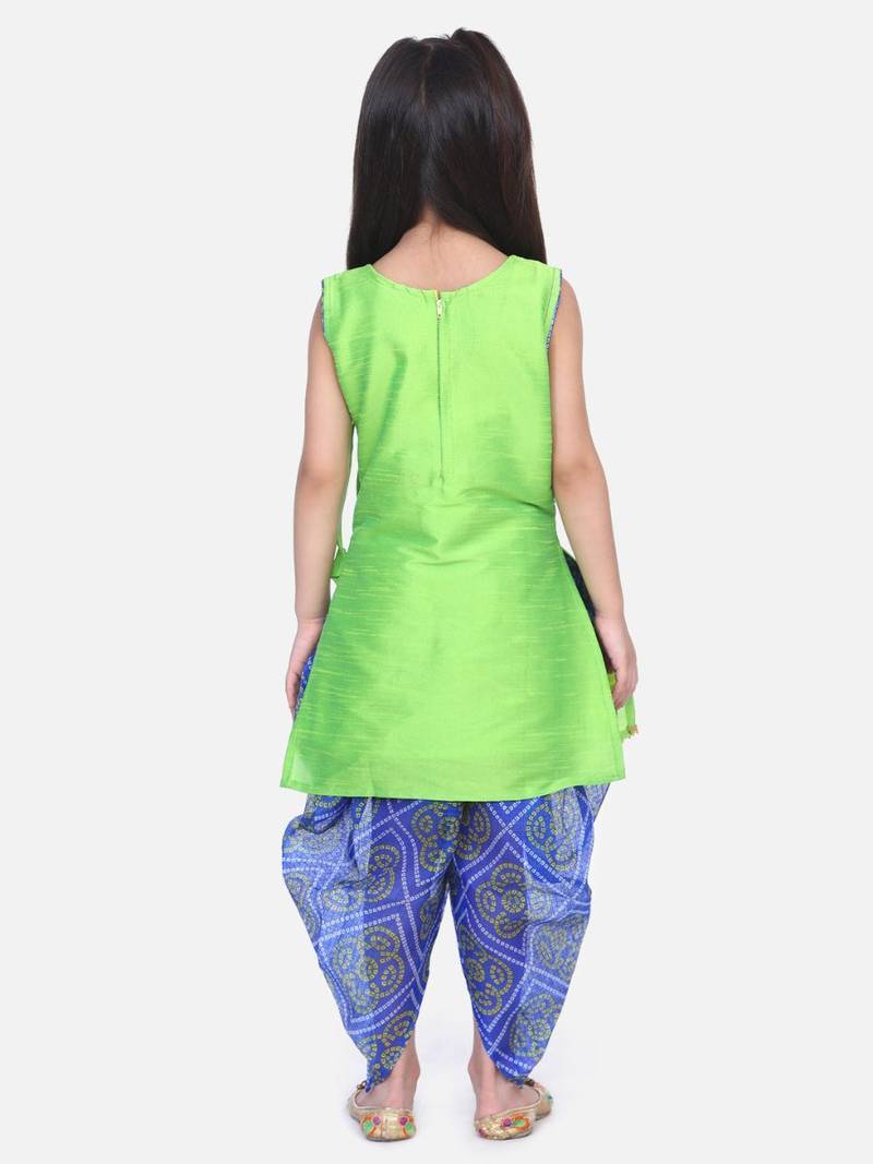 Green Panel Kurti Dhoti For Baby Girls
