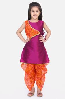 Purple Panel Kurti Dhoti For Baby Girls