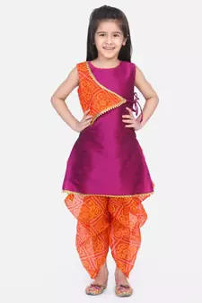 Purple Panel Kurti Dhoti For Baby Girls
