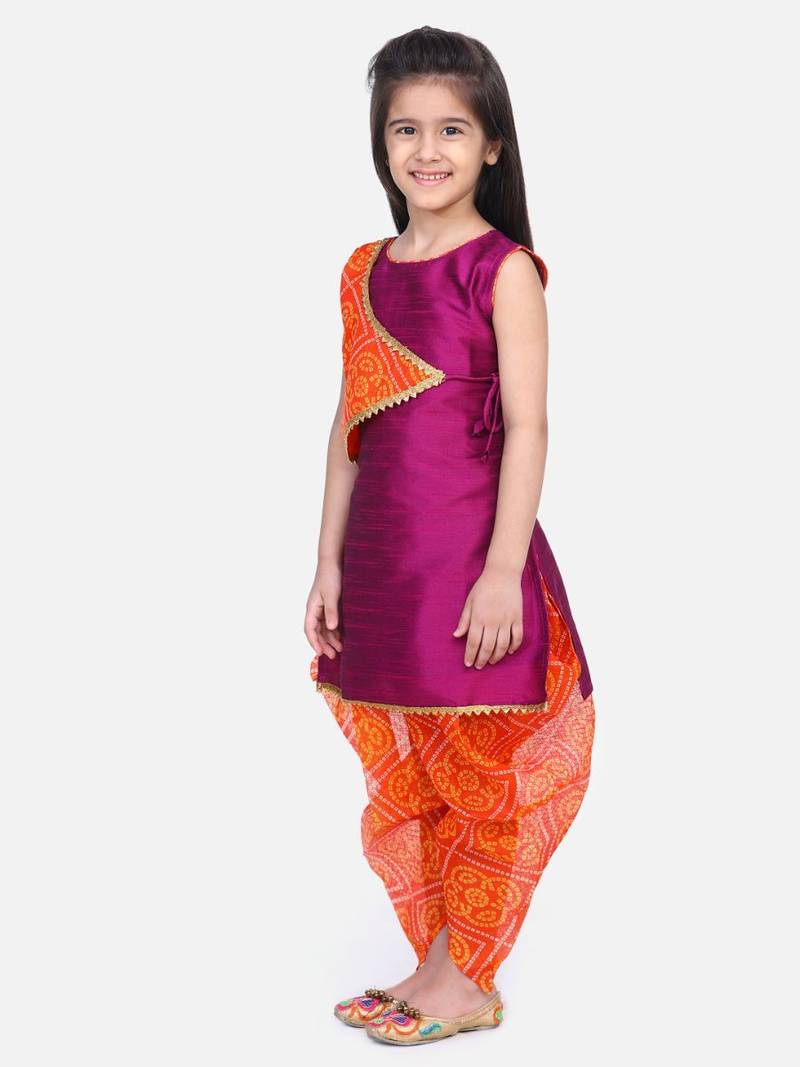 Purple Panel Kurti Dhoti For Baby Girls