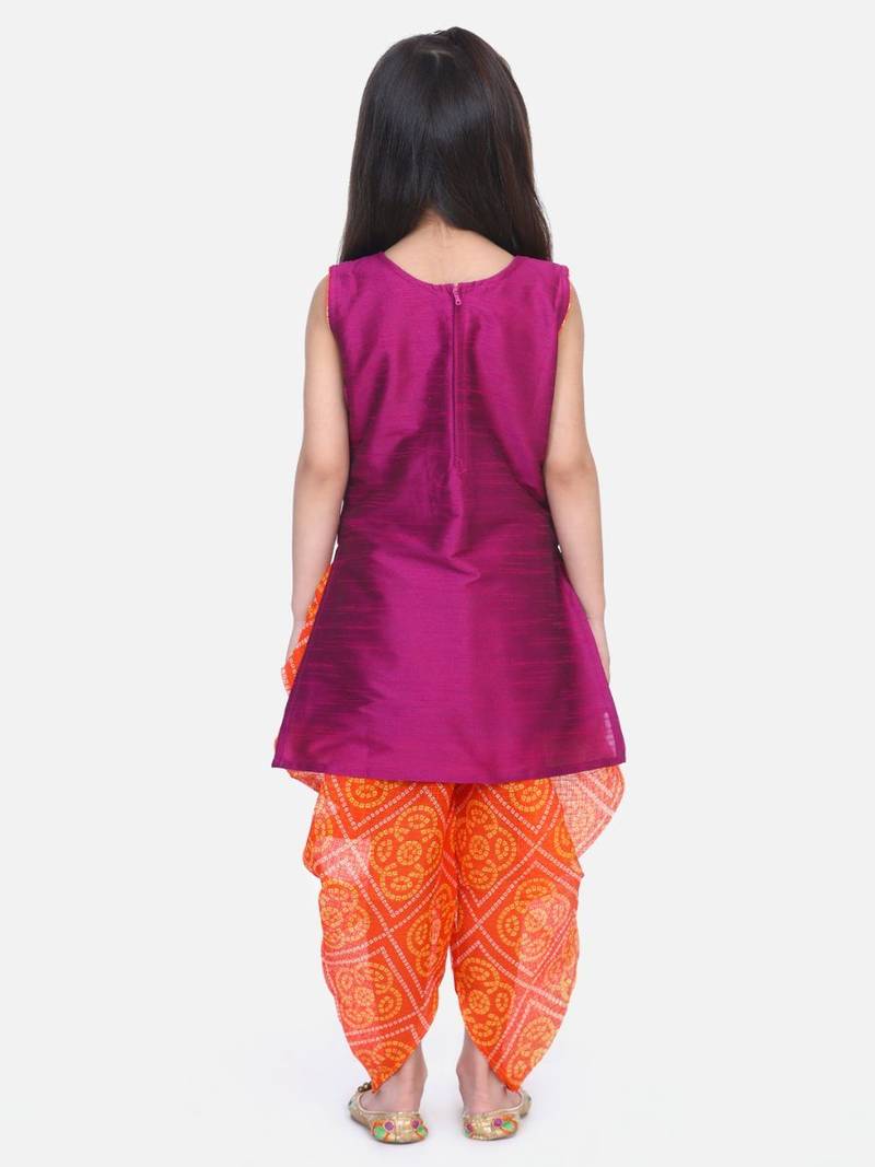 Purple Panel Kurti Dhoti For Baby Girls