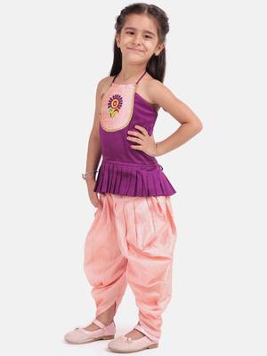 Purple Hand Embroidered Grecian Neck Top Dhoti 1
