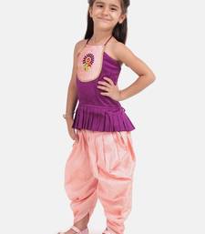 Purple Hand Embroidered Grecian Neck Top Dhoti