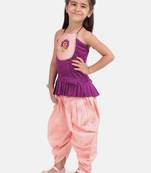 Purple Hand Embroidered Grecian Neck Top Dhoti