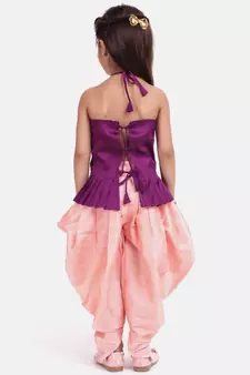 Purple Hand Embroidered Grecian Neck Top Dhoti