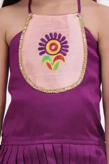 Purple Hand Embroidered Grecian Neck Top Dhoti