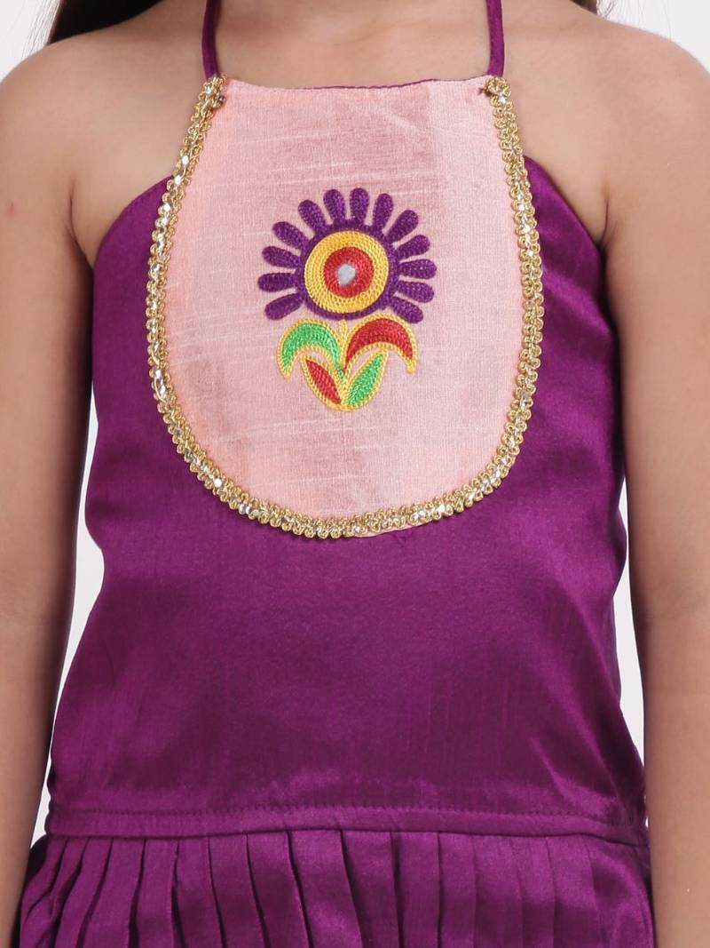 Purple Hand Embroidered Grecian Neck Top Dhoti