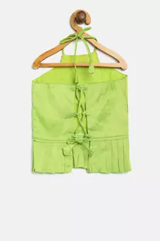 Green Hand Embroidered Grecian Neck Top Dhoti