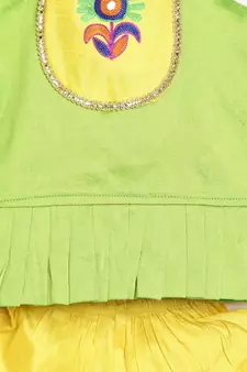 Green Hand Embroidered Grecian Neck Top Dhoti