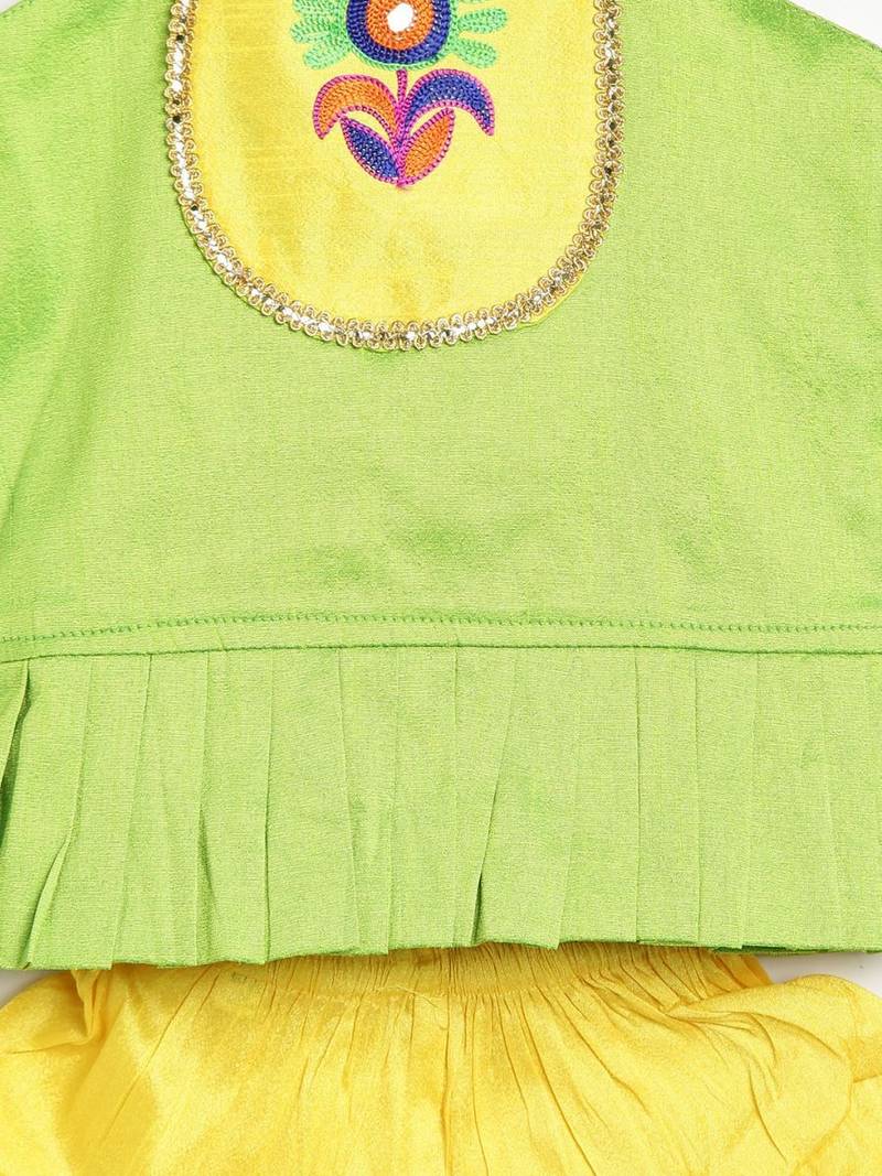 Green Hand Embroidered Grecian Neck Top Dhoti