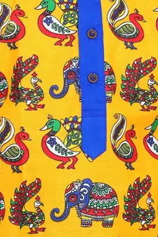 Yellow Printed Full Sleeve Cotton Kurta Dhoti