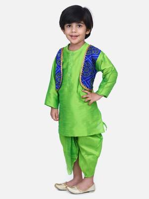 Green Attached Jacket Bandhani Dhoti Kurta 1