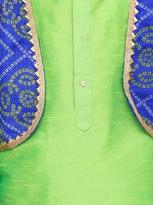 Green Attached Jacket Bandhani Dhoti Kurta 4