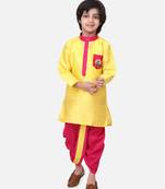 Yellow Pocket Embroidery Dhoti Kurta For Baby Boy