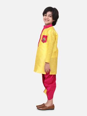 Yellow Pocket Embroidery Dhoti Kurta For Baby Boy 2