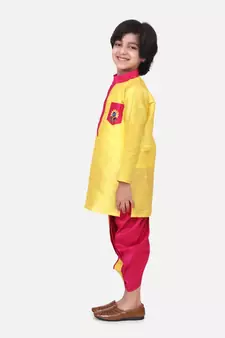 Yellow Pocket Embroidery Dhoti Kurta For Baby Boy