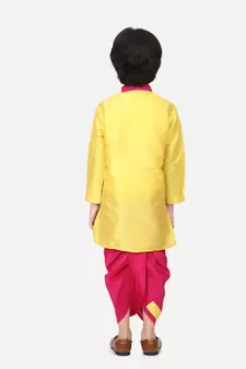 Yellow Pocket Embroidery Dhoti Kurta For Baby Boy