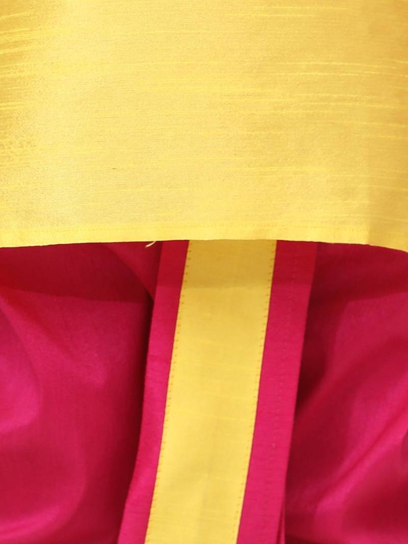 Yellow Pocket Embroidery Dhoti Kurta For Baby Boy
