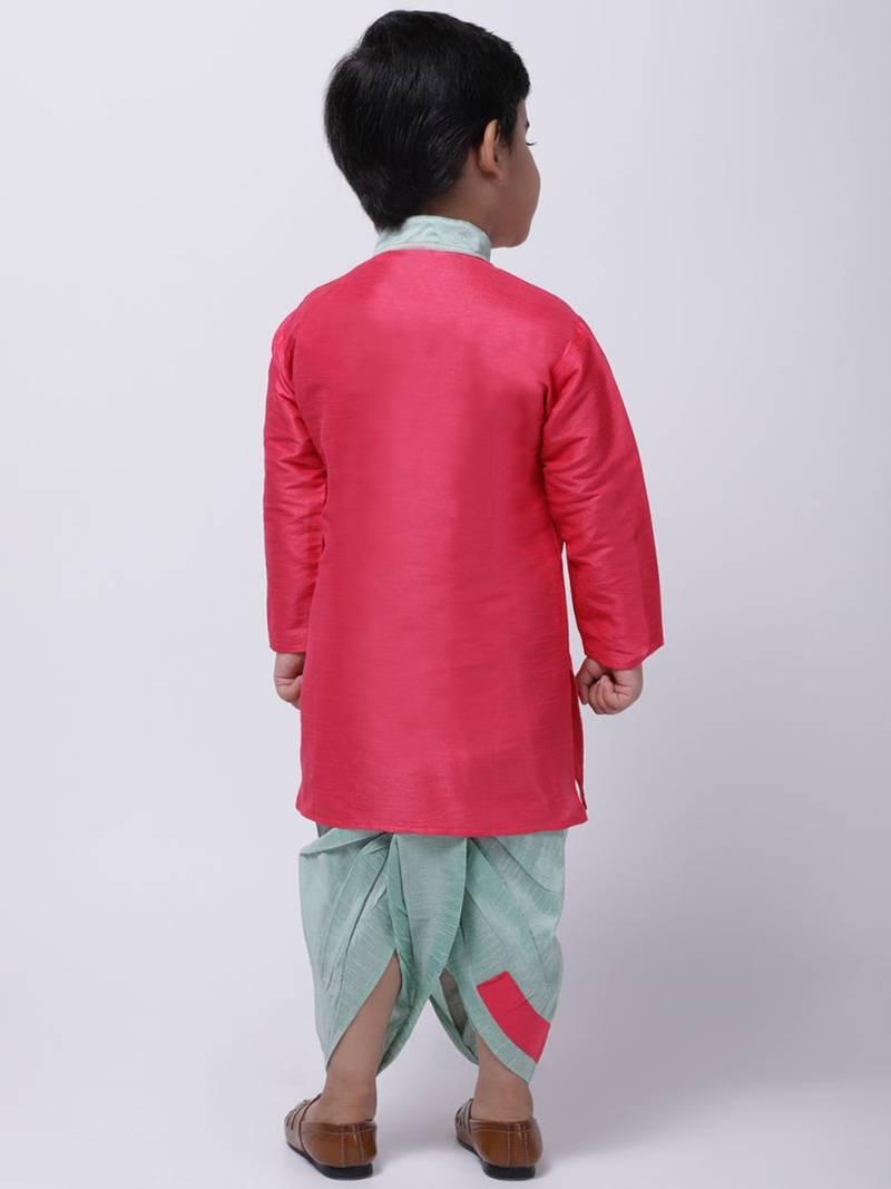 Pink Pocket Embroidery Dhoti Kurta For Baby Boy