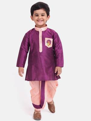 Purple Pocket Embroidery Dhoti Kurta For Baby Boy 1