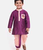 Purple Pocket Embroidery Dhoti Kurta For Baby Boy