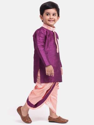 Purple Pocket Embroidery Dhoti Kurta For Baby Boy 2